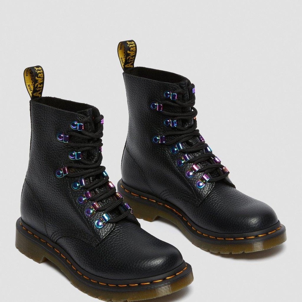 Dr. Martens Black Leather Lace-Up Boots with Iridescent Hardware size 5